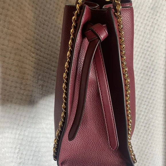 Michael Kors Dark Cherry Leather Shoulder Bag with Gold Accents